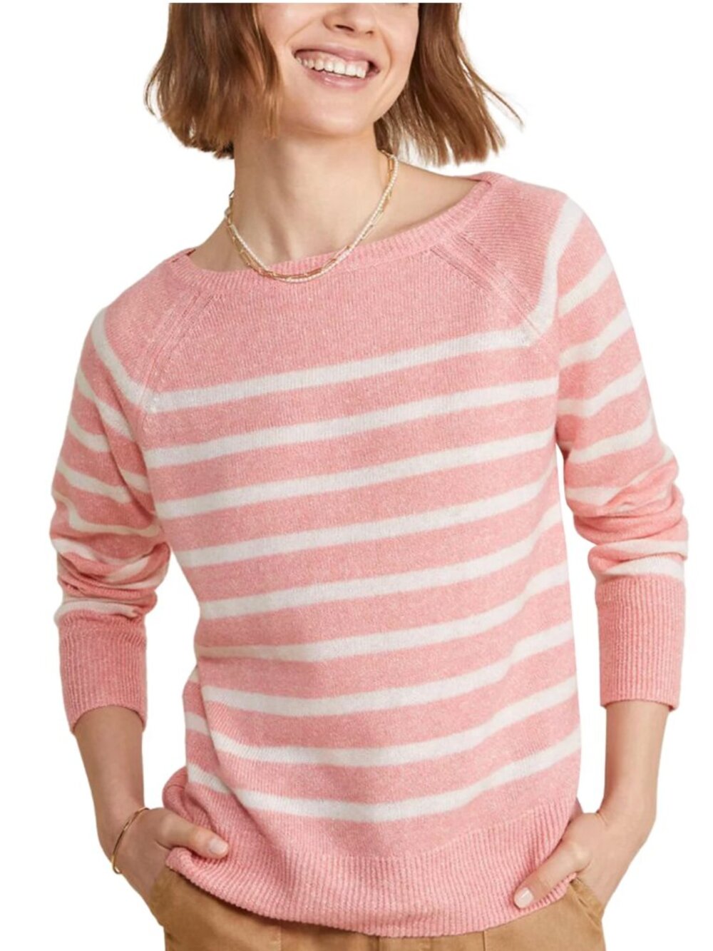 Vineyard Vines Caley Stripe Sweater Womens Small Pink White Cashmere Linen Knit